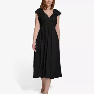 CALVIN KLEIN Women's Empire Waist Flutter-Sleeve Midi Dress Black SIZE 10